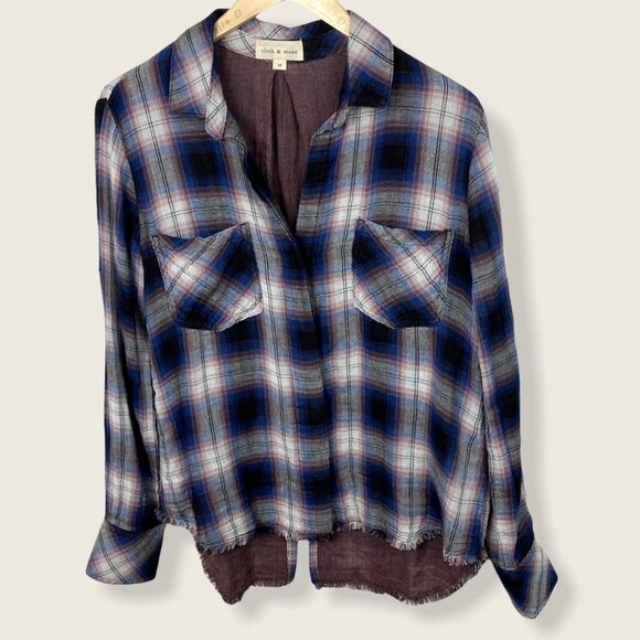Anthropologie Cloth Stone Split Back Plaid Shirt Size Medium Flannel Bohemian M - Picture 2 of 13